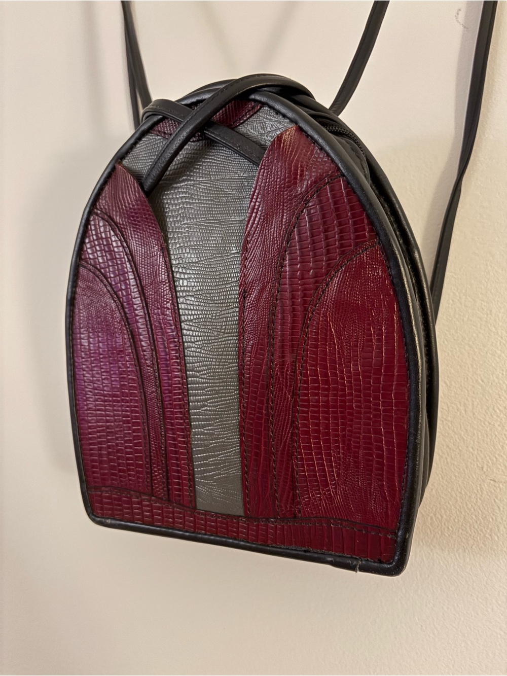 Vintage Gothic Convertible Backpack Purse Domed Split Panel Reptile Leather